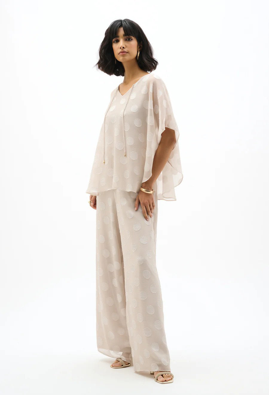Chiffon Jacquard Polka Dot Poncho Top