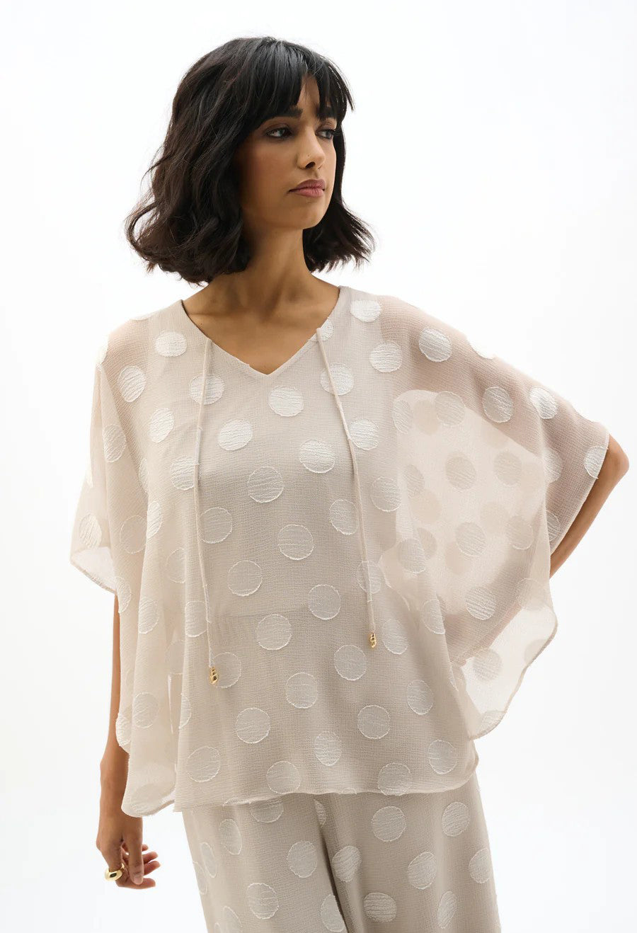 Chiffon Jacquard Polka Dot Poncho Top