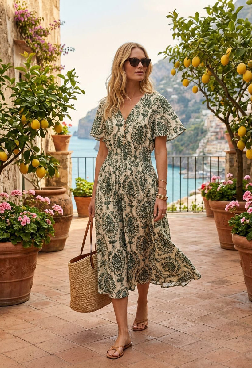 Vine Print Midi Dress