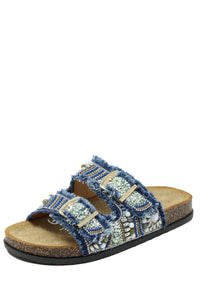 Denim Beaded Double Strap Sandal