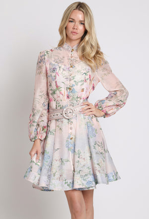 Floral Print Belted Short Dress