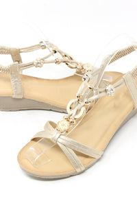 Floral and Beaded Wedge Sandal