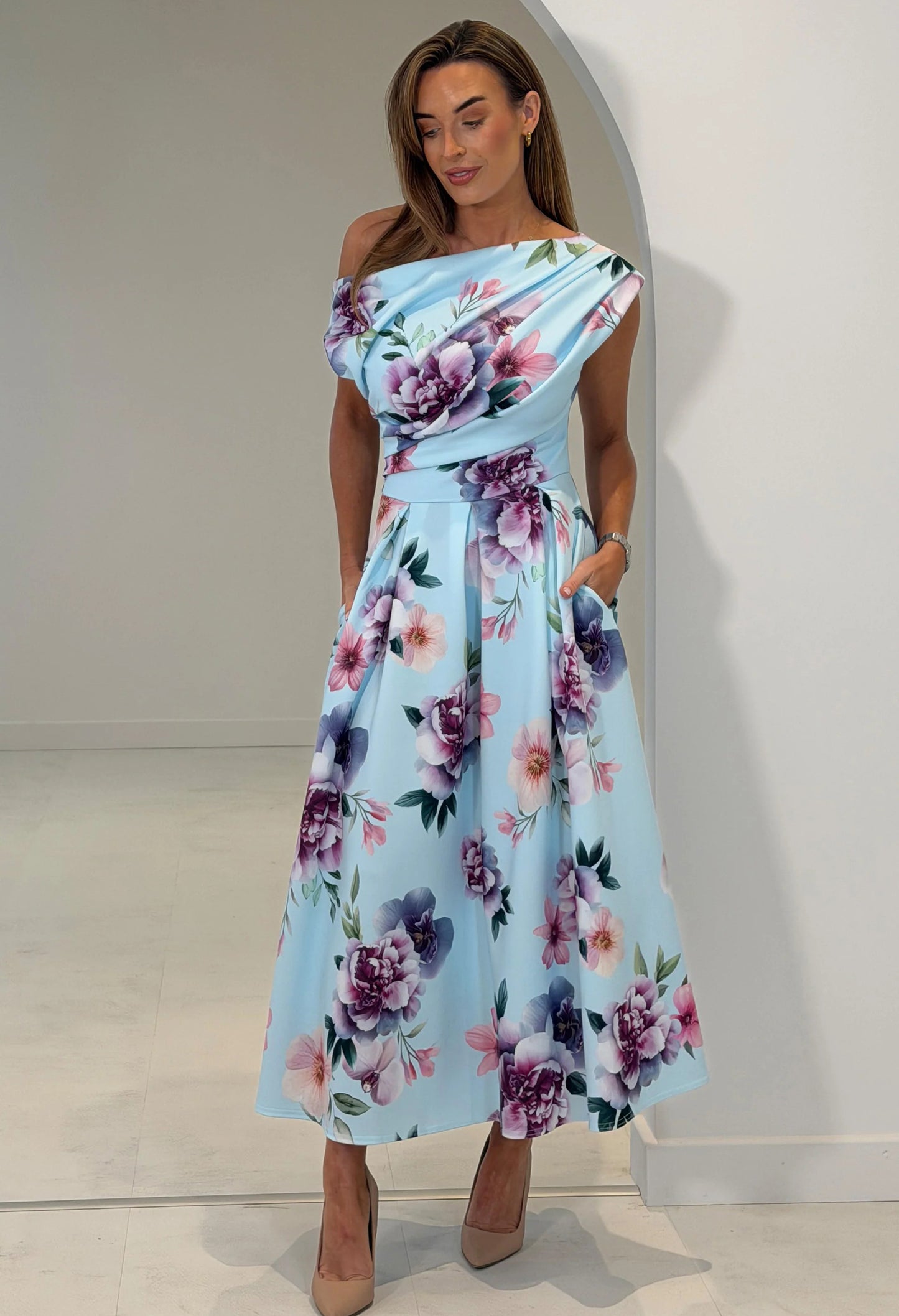 Betty Asymmetric Floral Print Midi Dress