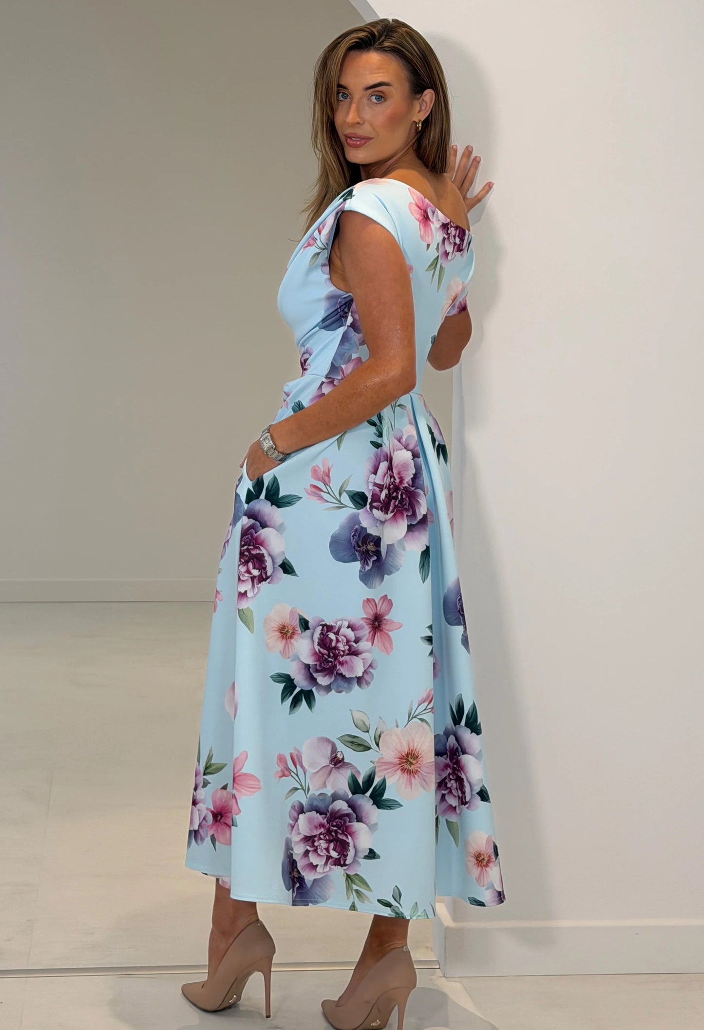 Betty Asymmetric Floral Print Midi Dress