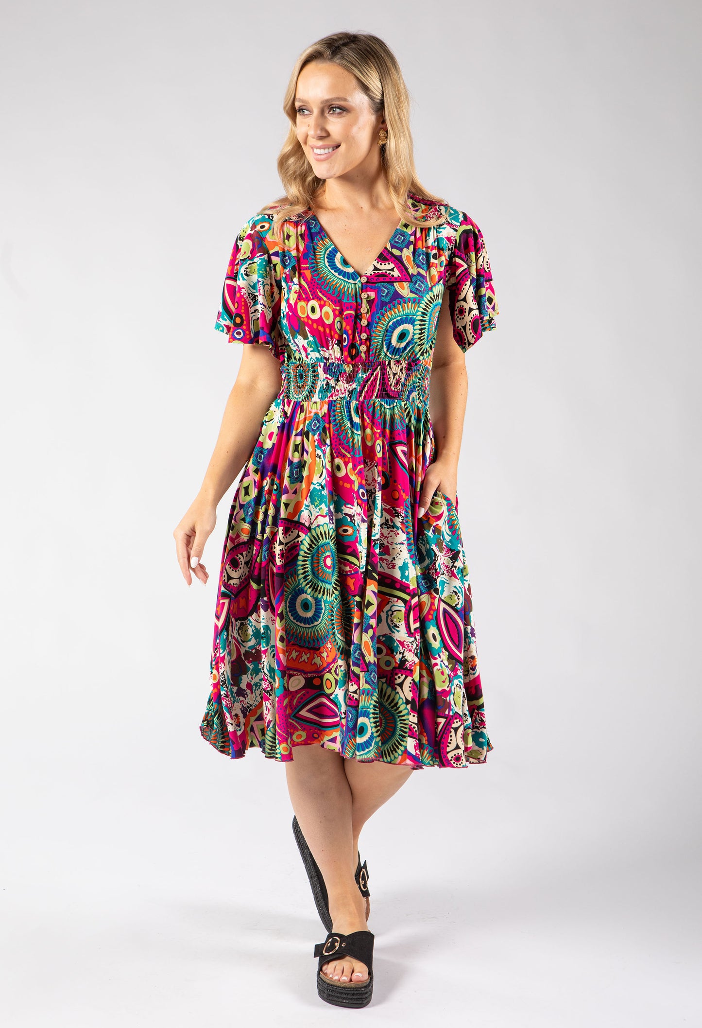 Button Front Abstract Dress