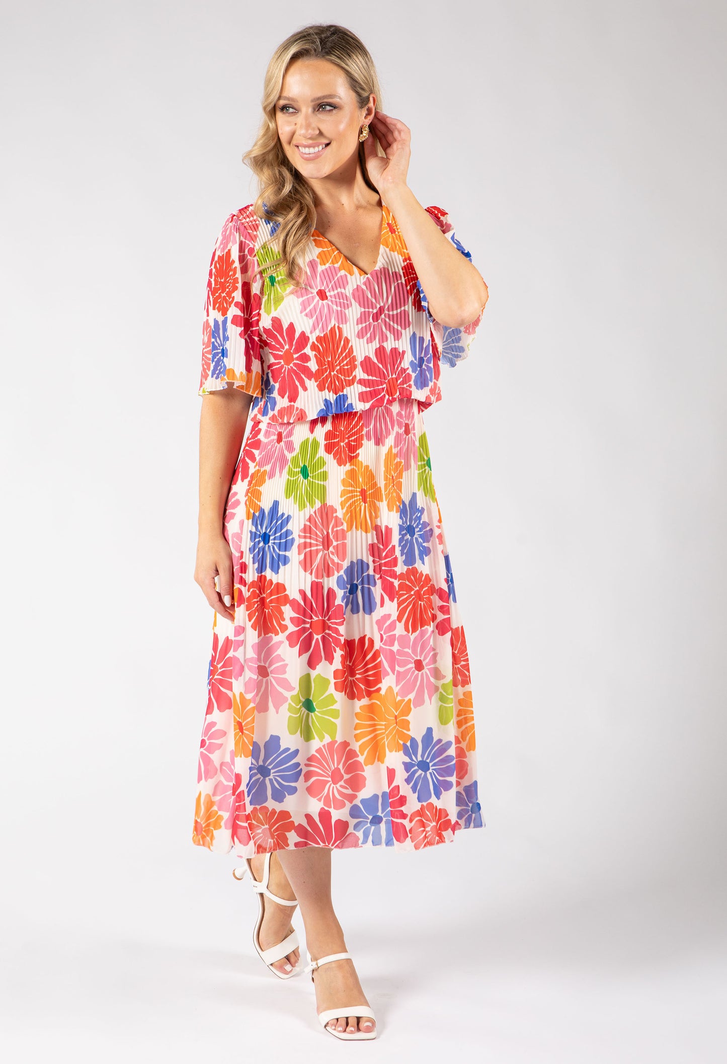 Daisy Plisse Pleated Pop Over Dress