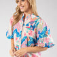 Puff Sleeve Tropical Abstract Print Blouse