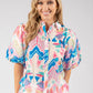 Puff Sleeve Tropical Abstract Print Blouse