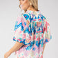 Puff Sleeve Tropical Abstract Print Blouse