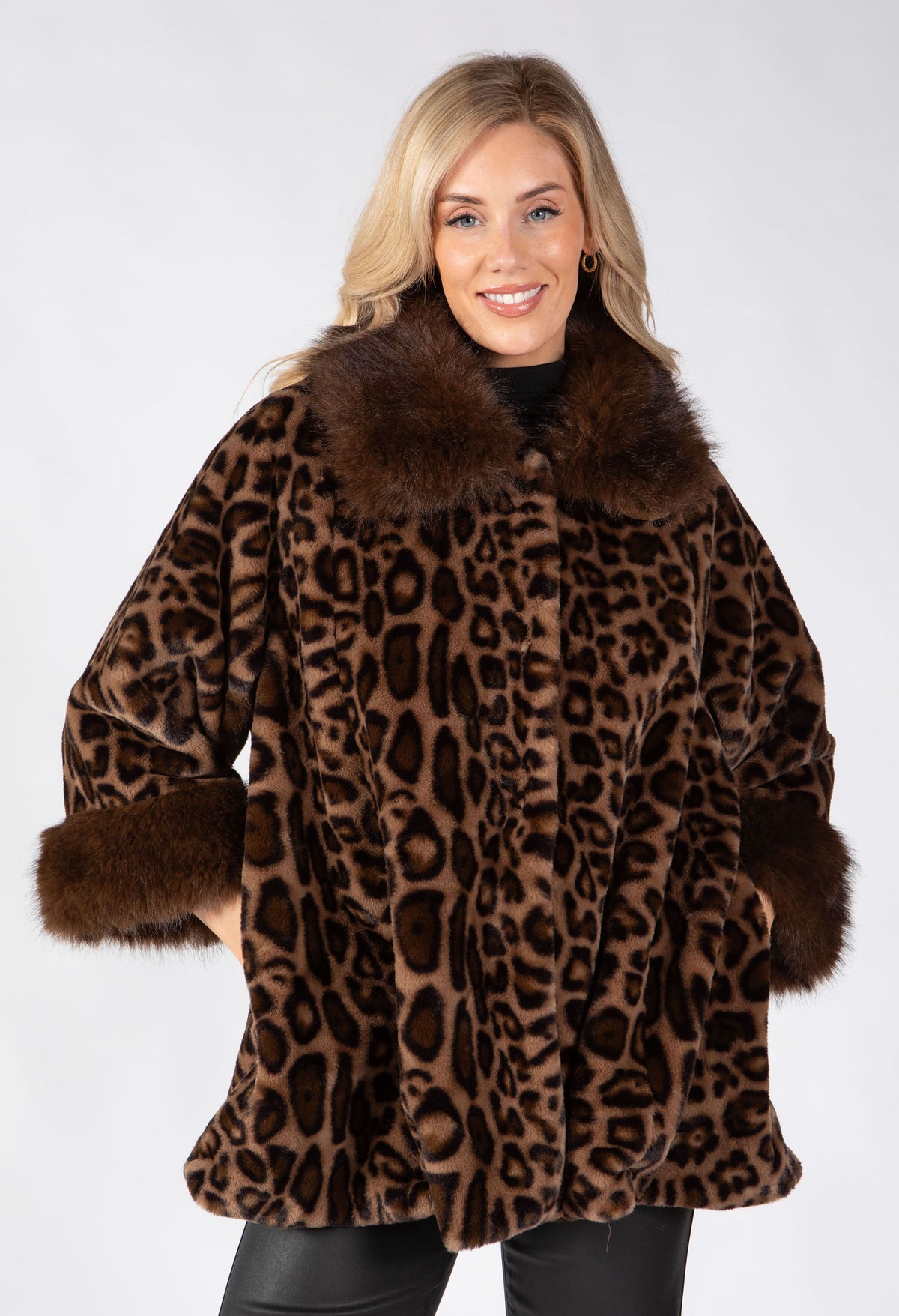 Leopard Print Faux Fur Coat, view 2 – Pamela Scott