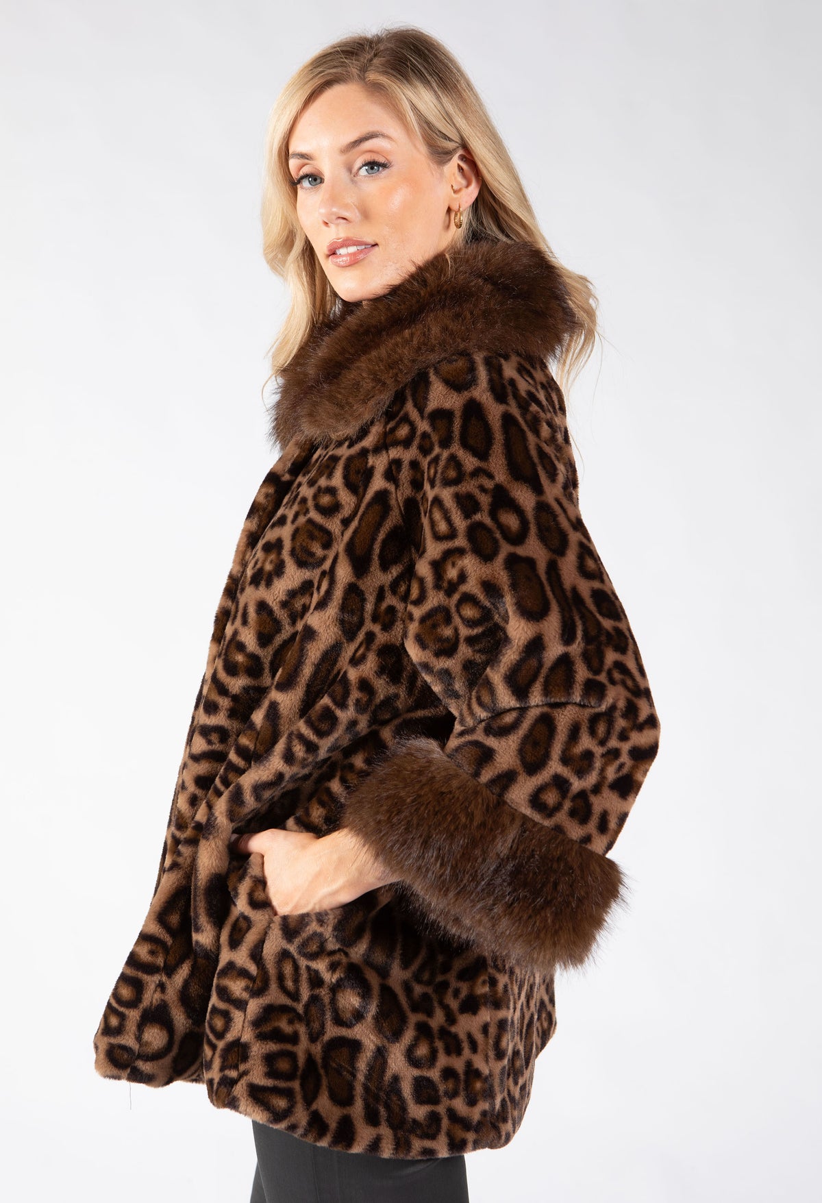 Leopard Print Faux Fur Coat, view 4 – Pamela Scott