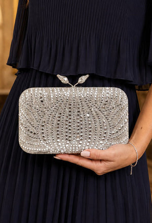 silver clutch bag with diamantes