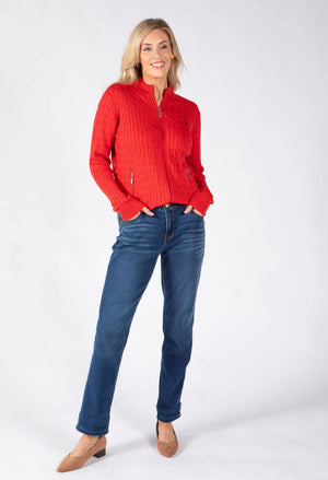 Cable Knit Zip-Up Cardigan