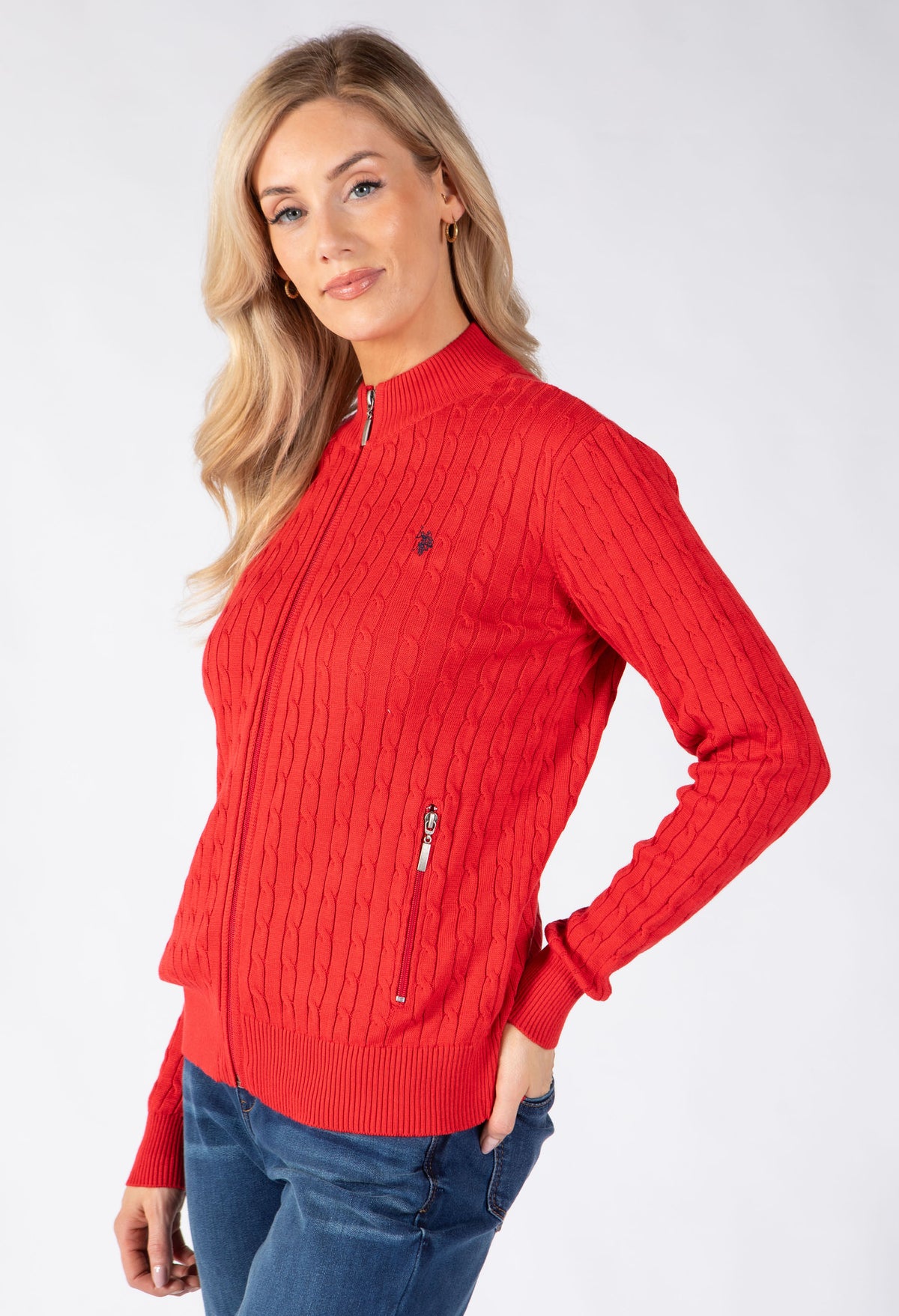Cable Knit Zip-Up Cardigan