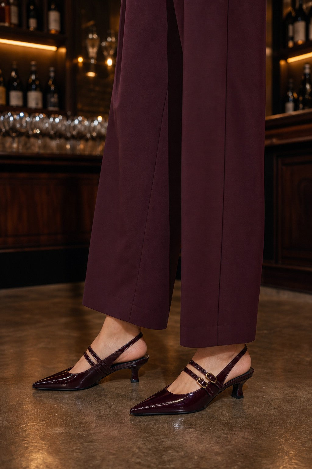 double strap sling back with kitten heel