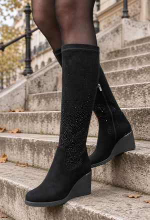 Sparkle Knee High Wedge Boot