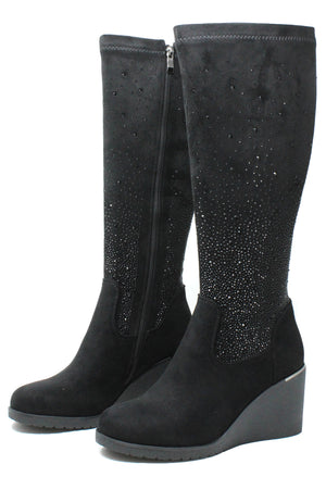 Sparkle Knee High Wedge Boot