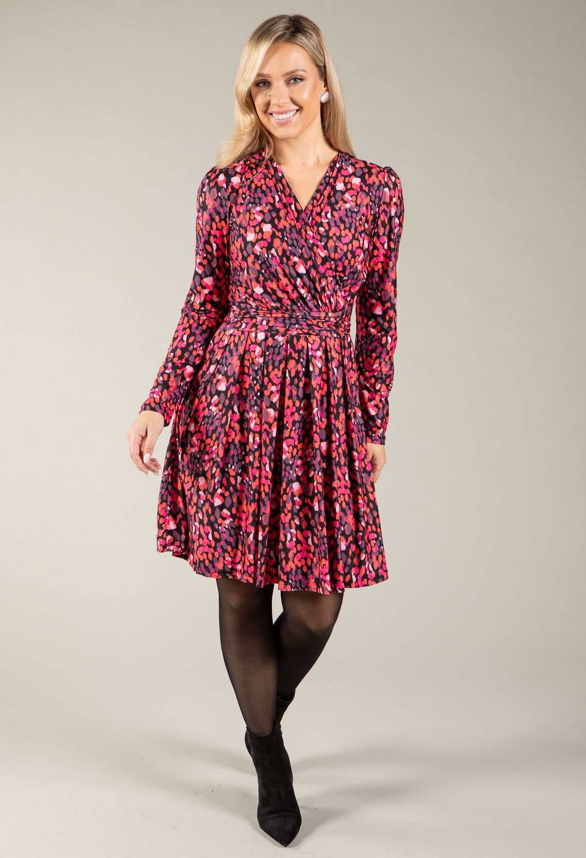red and pink dotted short dress