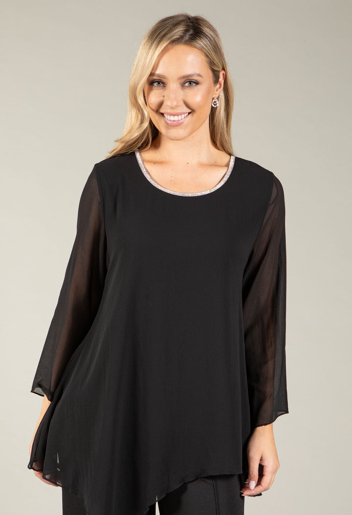 Diamante Trim Blouse, view 2 – Pamela Scott