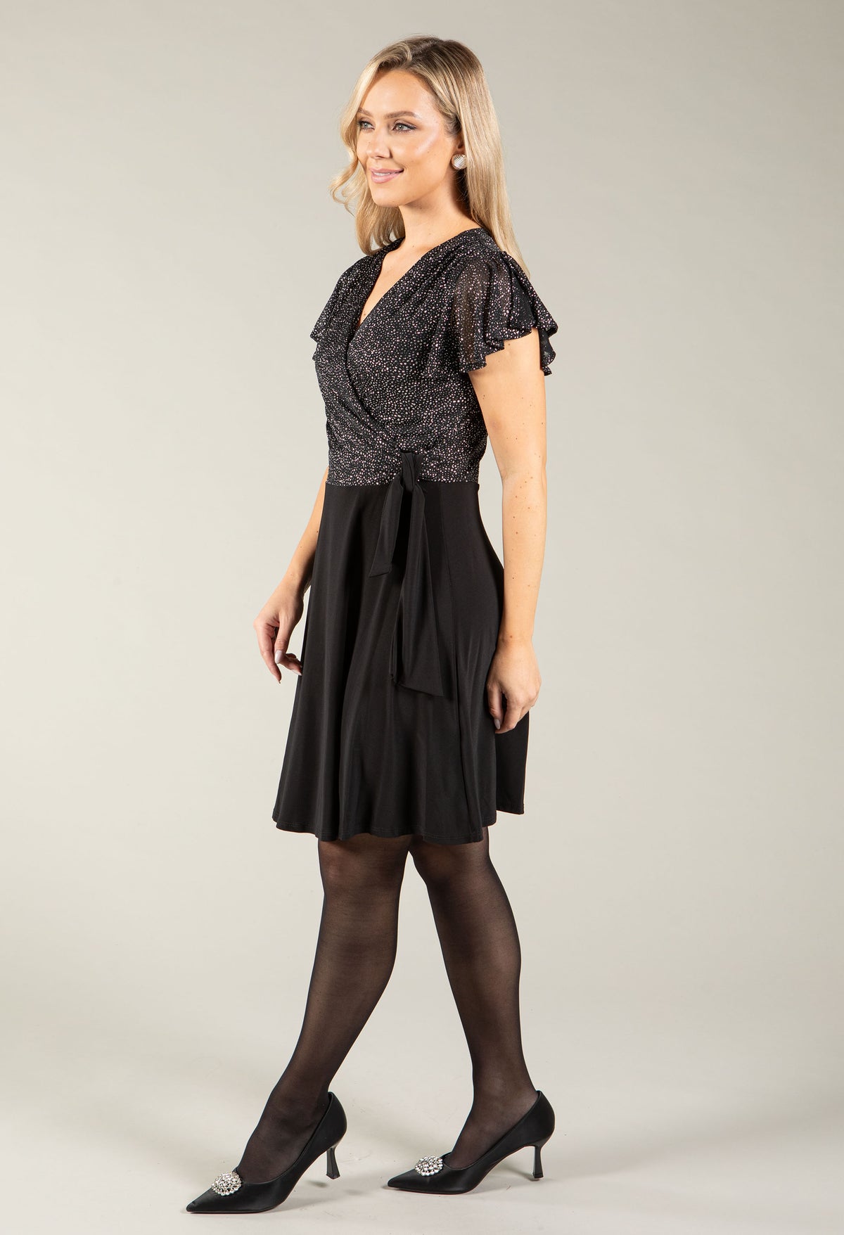 Glittered Ruffle Sleeve Dress