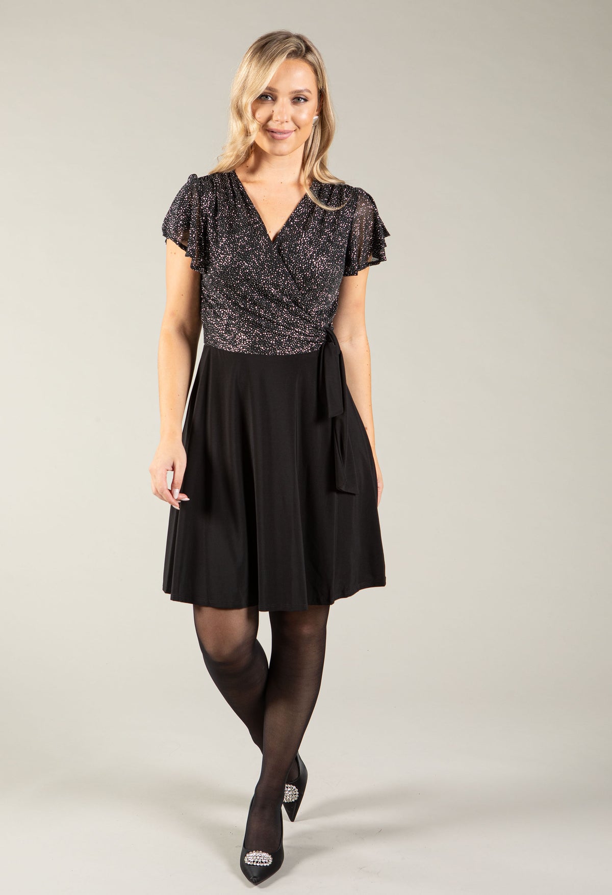 Glittered Ruffle Sleeve Dress