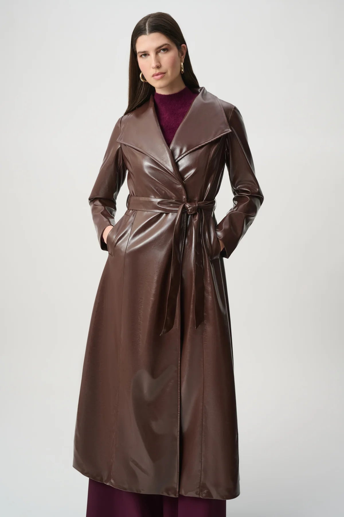 Brown Leatherette Trench Coat