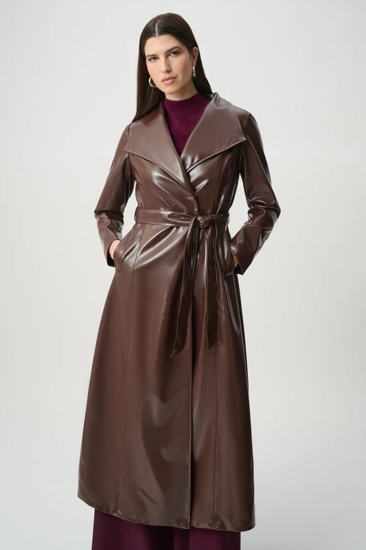 Brown Leatherette Trench Coat