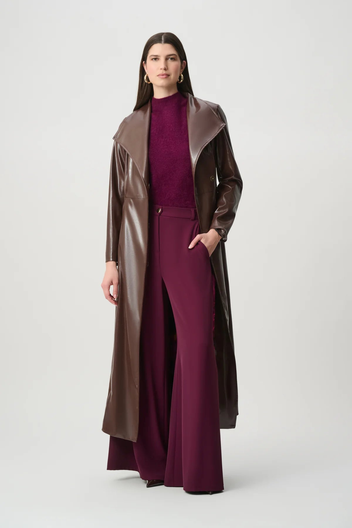 Leatherette Trench Coat, view 3 – Pamela Scott