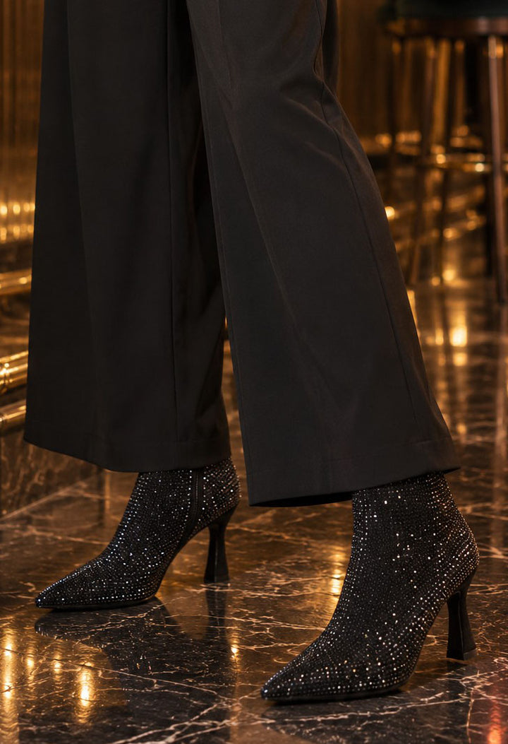 diamante ankle boots with kitten heel