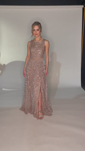 Blush Full Length Sequin Dress with Leg Slit