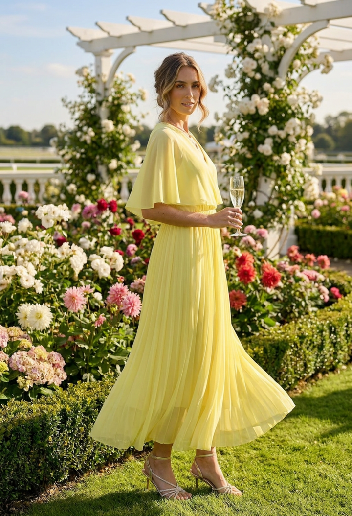Olivia Plisse Pleated Wrap Midi Dress