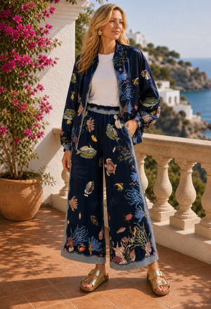 Ocean Print Bomber Jacket