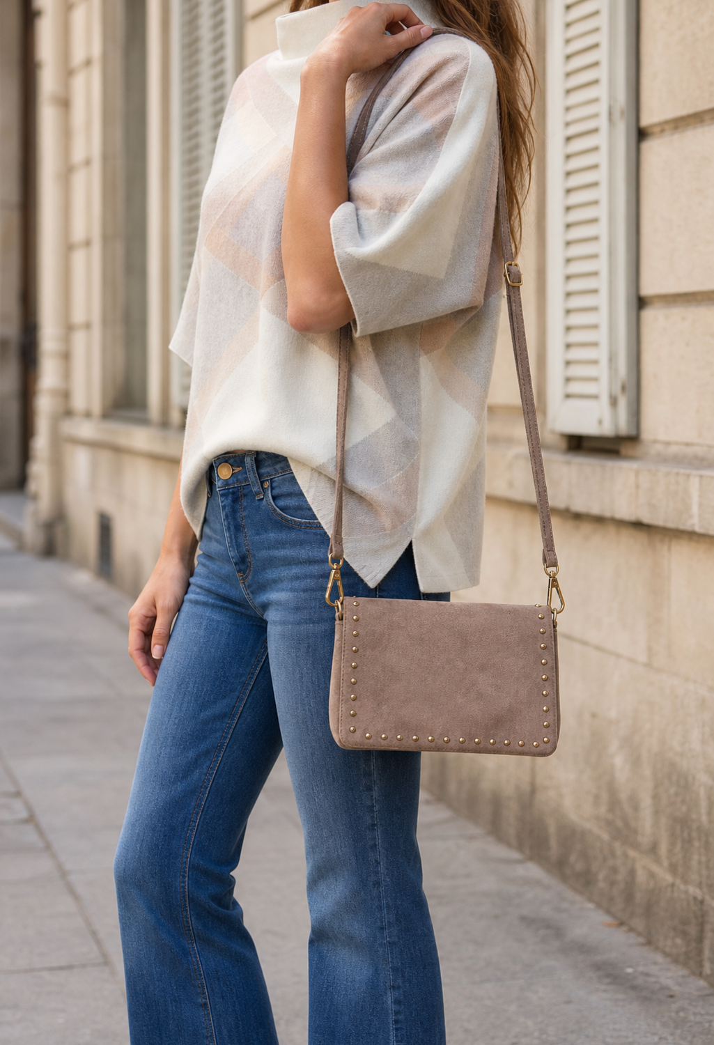 Faux Suede Studded Bag