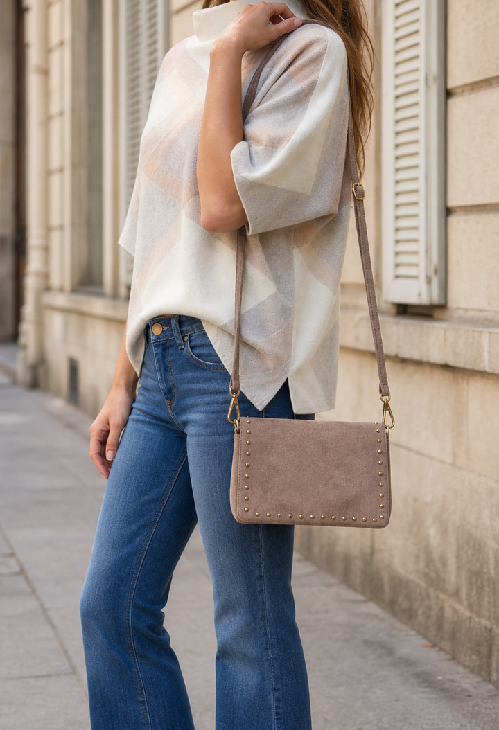 Faux Suede Studded Bag