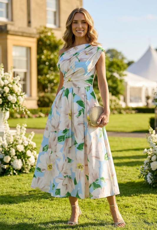 Betty Asymmetric Floral Print Midi Dress